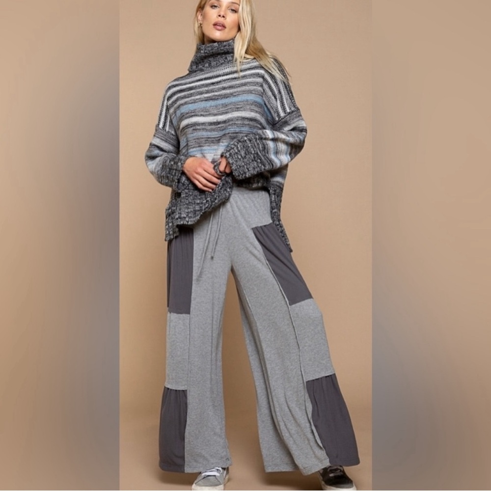 POL Cozy Luxe Heather Grey Striped Turtleneck Sweater Casual Chic Essential - Picture 6 of 7